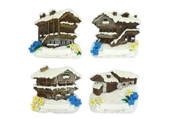Magnet Winter Holzhäuser, 4 assortiert
