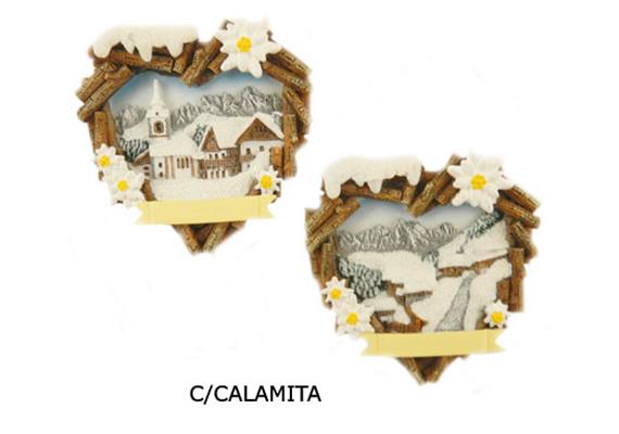 Magnet Winter Holzherze mit Winterlandschaft und Edelweiss, 2 assortiert