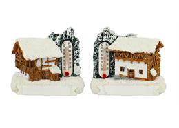 Magnet Winter Holzhütte mitThermometer, 2 assortiert
