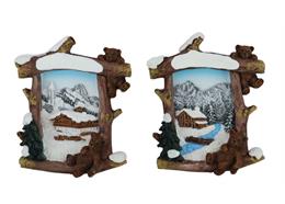 Magnet Winter Holzrahmen mit Schneehütte, 2 assortiert
