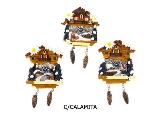 Magnet Winter Kuckucksuhr, 3 assortiert