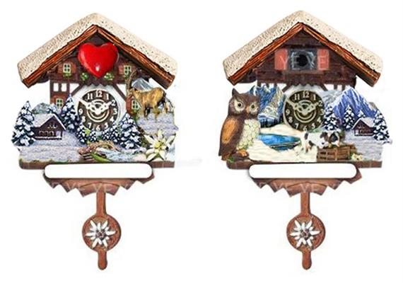 Magnet Winter Kuckucksuhr mit Pendel, 2 assortiert