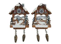 Magnet Winter Kuckucksuhr mit Tannenzapfen, 2 assortiert