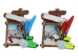 Magnet Winter mit Holzbilderrahmen und Ski, 2 assortiert