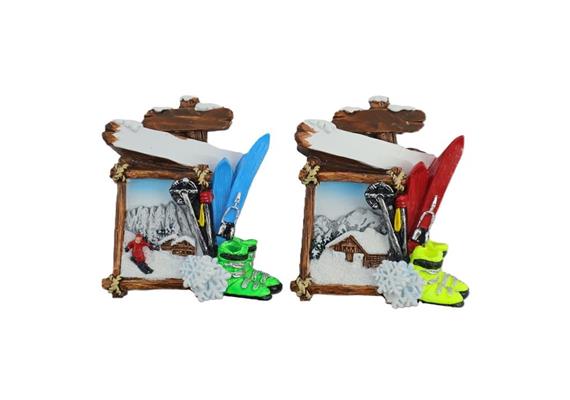 Magnet Winter mit Holzbilderrahmen und Ski, 2 assortiert