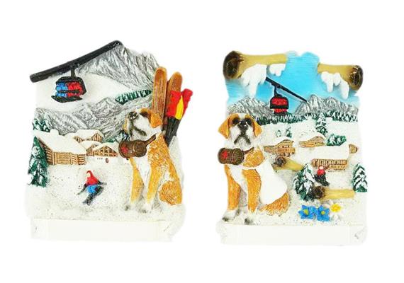 Magnet Winter mit Skisessel, Hund, Skifahrer, 2 assortiert
