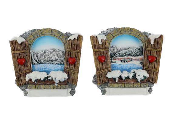 Magnet Winterfenster mit Bergsee, 2 assortiert