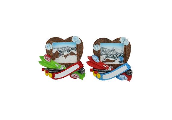 Magnet Winterlandschaft auf Holzherz mit Ski, 2 assortiert