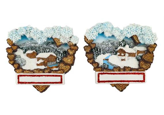 Magnet Winterlandschaft Herzform, 2 assortiert