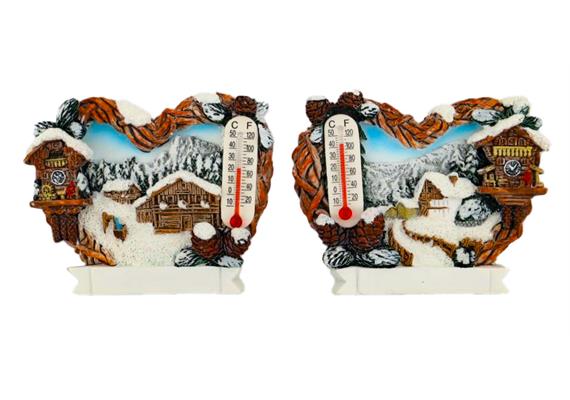 Magnet Winterlandschaft Herzform mit Thermometer, 2 assortiert