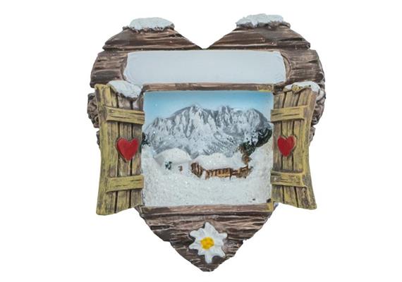 Magnet Winterlandschaft Herzform und Holzladen