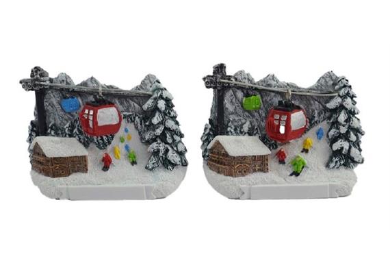 Magnet Winterlandschaft mit Almhäuser und Skifahrer, 2 assortiert