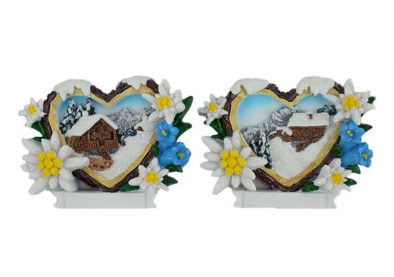 Magnet Winterlandschaft mit Edelweissherz, 2 assortiert