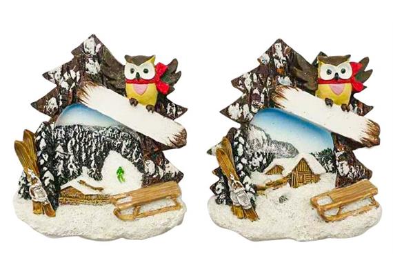 Magnet Winterlandschaft mit Eule, 2 assortiert