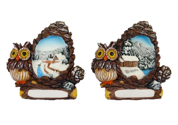 Magnet Winterlandschaft mit Eule, 2 assortiert