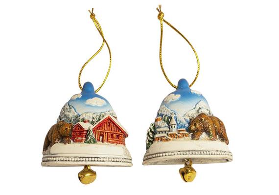 Magnet Winterlandschaft mit Glocke und Winterbär, 2 assortiert