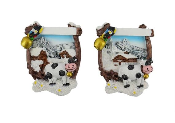 Magnet Winterlandschaft mit Kuh und Glocke, 2 assortiert