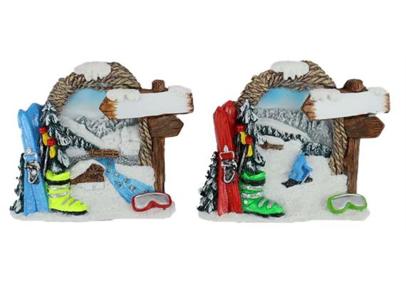 Magnet Winterlandschaft mit Skiausrüstung, 2 assortiert