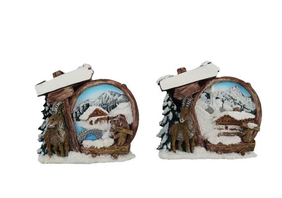 Magnet Winterlandschaft, Steinbock, 7x5.5cm, 2 assortiert