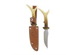 Messer mit Hülle, Hirsch geprägt, Horn Imitation Griff, 18 cm