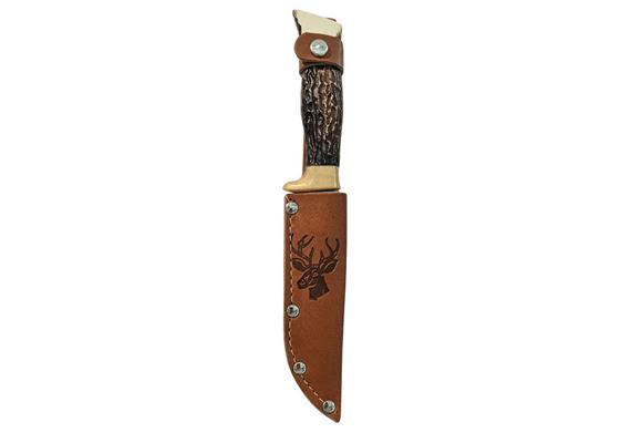 Messer mit Hülle, Hirsch geprägt, Horn Imitation Griff 22 cm