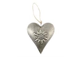 Metall Herz Edelweiss zum aufhängen, silber, 17cm