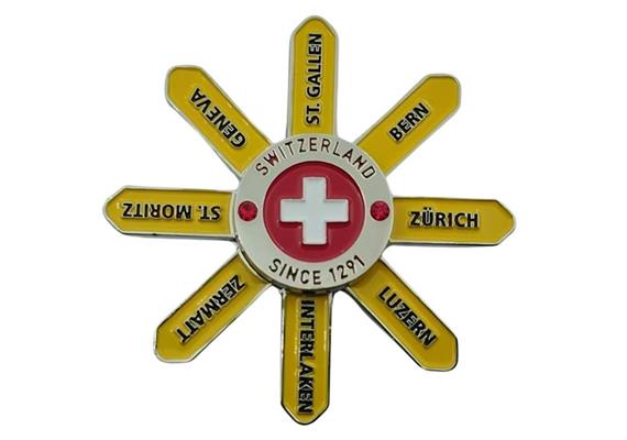 Metall Magnet drehend mit Wegweiser gelb, 7cm
