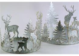 Metall-Teller ''Winterwald'' Set/2 zink-silber-glitter ø18/26 H16cm
