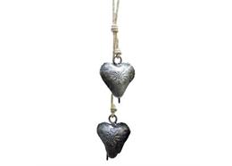 Metallglocke 2 Herzen mit Edelweiss 4,5 x 25,0 cm