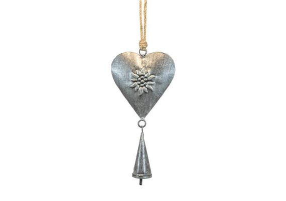 Metallherz silber mit Glocke, 19 x 10 x 3cm