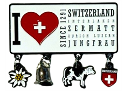 Metallic Magnet I love Switzerland, Sinc 1291 mit Charms, schwarz