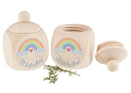 Milchzahndose mit Regenbogen aus Ahornholz