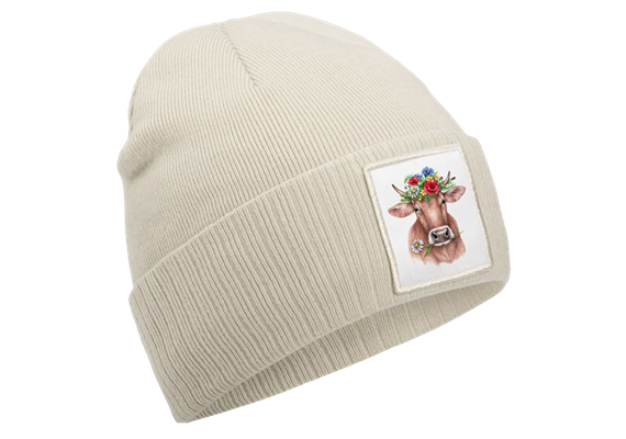 Mütze Blumenkuh sand beige