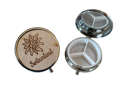 Pillendose mit Edelweiss mit Switzerland Gravur