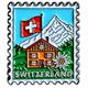 Pin Briefmarke mit Chalet - Switzerland, 25mm
