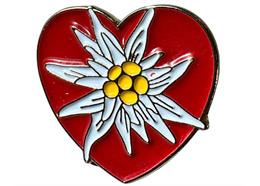 Pin rotes Herz mit Edelweiss, 20 mm