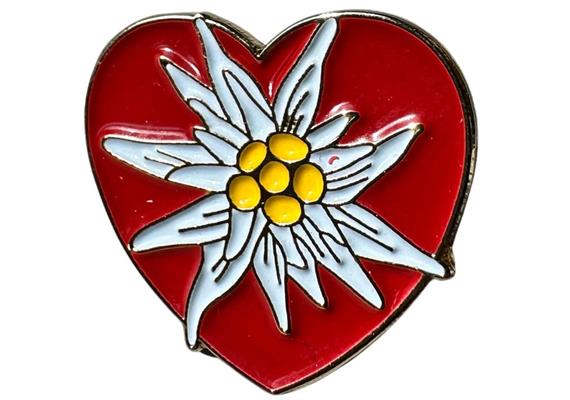 Pin rotes Herz mit Edelweiss, 20 mm