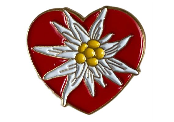 Pin rotes Herz mit Edelweiss, 20 mm