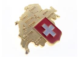 Pin Schweizer Karte, mit CH-Kreuz, gold: 25 mm