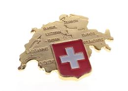 Pin Schweizer Karte, mit CH-Kreuz, gold 25 mm