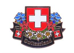 Pin Switzerland mit Blumen, 25 mm