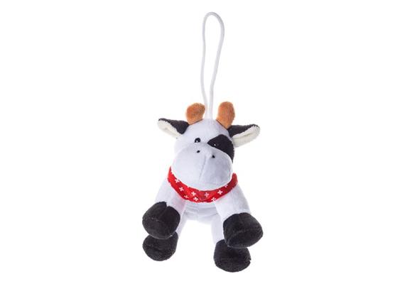 Plüsch-Kuh sitzend mit Aufhänge, schwarz-weiss, 15cm