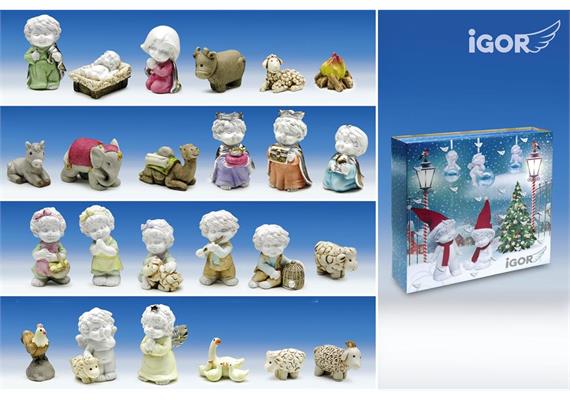 Poly-Adventkalender ''Igor'' Set/24 (Krippenfiguren) weiss-coloriert H5cm