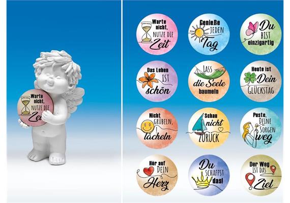 Poly-Engel ''Igor'' mit 12 Holz-Talern weiss-coloriert H12cm