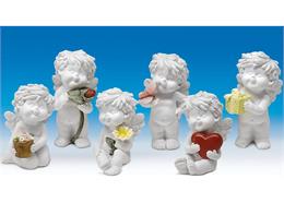 Poly-Engel ''Igor'' mit Geschenk weiß-coloriert sort. H12cm