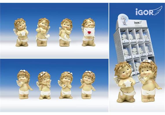 Poly-Engel "Igor/Olga" im Display sth. coloriert sort. H6.5/7cm
