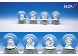Poly-Engel "Igor" weiss in Schneekugel, assortiert, ø 6.5, Höhe 8 cm