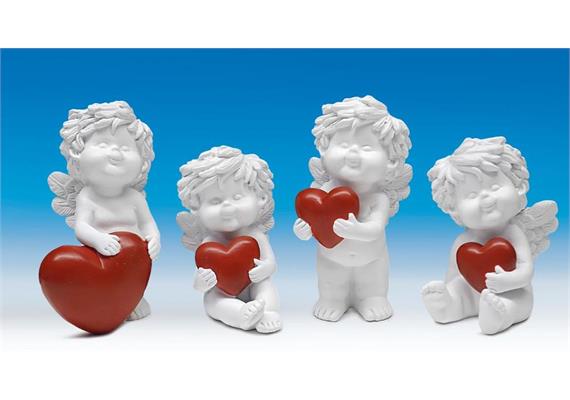 Poly-Liebesengel ''Igor'' mit Herz weiß-rot sort. H12cm