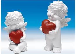 Poly-Liebesengel ''Igor'' mit Herz weiß-rot sort. H24cm