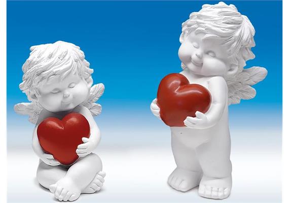 Poly-Liebesengel ''Igor'' mit Herz weiß-rot sort. H24cm
